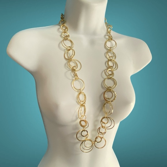 DAISY FUENTES Gold Tone Ring Link Long Necklace - Picture 1 of 10